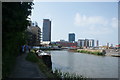 View of flats on Stratford High Street from the River Lea Navigation #2