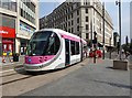 Midland Metro tram no. 32 in Corporation Street, Birmingham