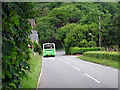 A TrawsCymru bus leaving Gilfachreda