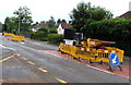 Yellow temporary barriers on Newport Road, Llantarnam, Cwmbran