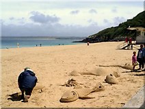 SW5240 : Porthminster Beach St Ives Sand Sculptures by Roy Hughes