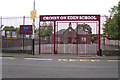 NY4459 : Gates, Crosby-on-Eden School by Rose and Trev Clough