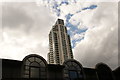 View of the Pan Peninsula apartment block on Millharbour from Millwall Inner Dock