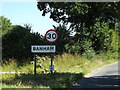 TM0587 : Banham Village Name sign on Kenninghall Road by Geographer