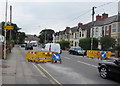 Yellow temporary barriers, Cardiff Road, Dinas Powys