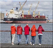 J3575 : Five red shipspotters, Belfast by Rossographer