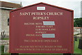 SK9934 : St Peter's Church: signboard by Bob Harvey