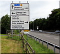 Directions sign facing northbound traffic on the A48, Coedkernew