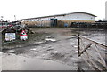 Entrance to a Balfour Beatty building site near Hereford railway station