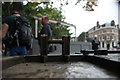 Close up of the model Tower Bridge on the metal sculpture of More London