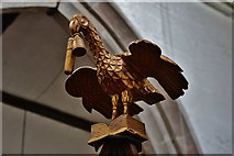 TF5065 : Burgh le Marsh, St. Peter and St. Paul's Church: The gilded bird atop the Jacobean font cover by Michael Garlick
