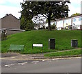 Bench and telecoms cabinets on a St Dials corner, Cwmbran