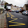 Zigzag yellow markings on Main Street, Cadoxton, Barry