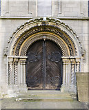 SK8572 : West Door, St Helen's church, Thorney by Julian P Guffogg
