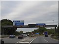 SJ6683 : Gantry over M56 junction with M6 by David Smith