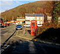 Doomed red phonebox on a Cwmcarn corner