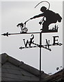 Fisherman weathervane on a Quabbs Road roof, Drybrook