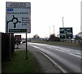 Cross Keys Roundabout directions sign facing the B4008, Hardwicke