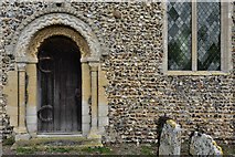 TM1485 : Gissing, St. Mary's Church: Norman south doorway with zigzag moulding 2 by Michael Garlick