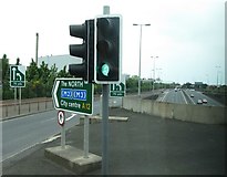 J3273 : The North-bound slip road on to the Westlink at Broadway Roundabout by Eric Jones