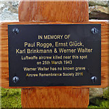 NT6239 : An inscription on a WW2 memorial cross at Darlingfield near Earlston by Walter Baxter