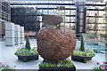 View of an apple sculpture in the courtyard of the UBS building on Appold Street #2