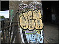 View of street art on a pillar of the railway bridge next to Corbridge Crescent