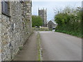 Road at Landithy, Madron with the Church of St Maddern ahead