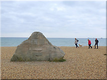 SY6880 : Commemorative Stone on the shingle beach, Weymouth Bay by Gary Rogers