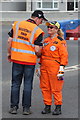 Marshals swap stories at the Mill Road roundabout