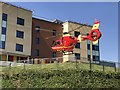 Air ambulance landing at the Royal Stoke University Hospital