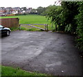 Metal barrier across a recreation ground entrance, Malpas, Newport