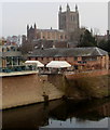 SO5039 : River Wye, De Koffie Pot and Hereford Cathedral by Jaggery