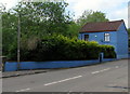 SO1410 : Blue wall and house, Dukestown Road, Tredegar by Jaggery