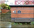 Bench and plaques at Castlefield