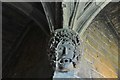 Broughton Castle: Early c14th corbels in the Groined Passage 7: Green Man