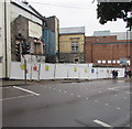 Fenced-off area in Pontypool town centre