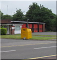 Yellow donations bin outside Bridgend Fire Station