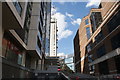 View of a new apartment block on Marsh Wall from Cuba Street