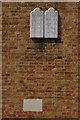 Tablets and foundation stone on United Synagogue, Brownlow Road, N11