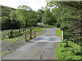 NX3296 : Cattle gridded road and Sally Pollocks Bridge crossing Dalquhairn Burn by Peter Wood