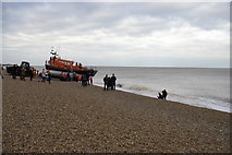 TM4656 : Lifeboat launch, Aldeburgh beach by Christopher Hilton