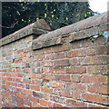 SP2075 : Clay coping to a brick wall, Temple Balsall by Robin Stott