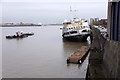 MV Royal Iris beside the Thames Barrier Visitor Centre, Charlton