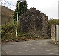 Roofless stone building on a bank of the Rhondda River, Treherbert