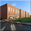 Trumpington Meadows: red brick and reflections