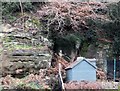 Garden shed among massive sandrocks, Uckfield