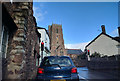 Traffic lights and the church in Dunster