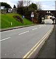 Carmarthen Road descends towards a railway bridge, Kilgetty