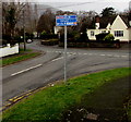 Blue directions sign on an Abergavenny corner